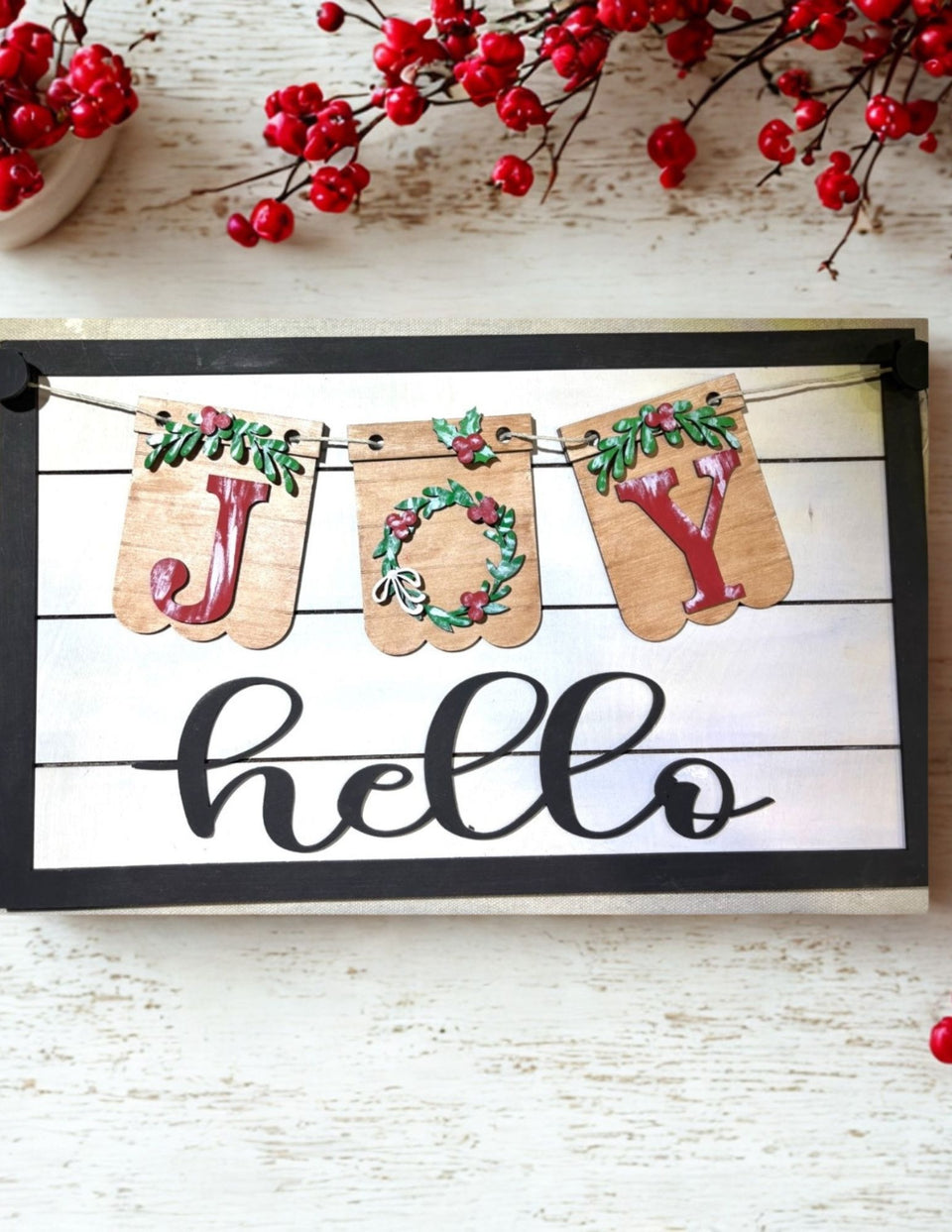 Hello Joy Sign with Interchangeable Banner