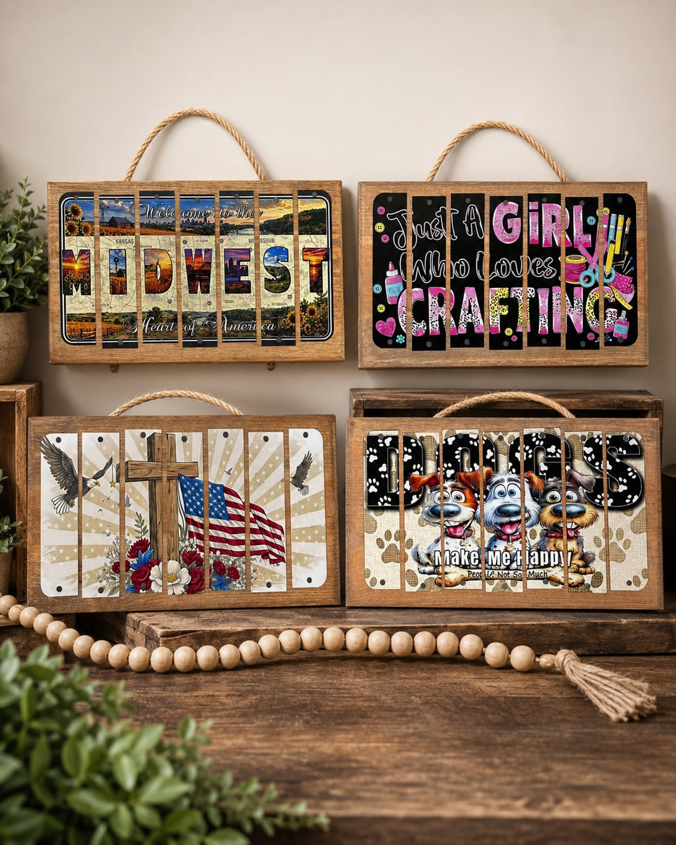 Metal License Plate Wooden Sign 