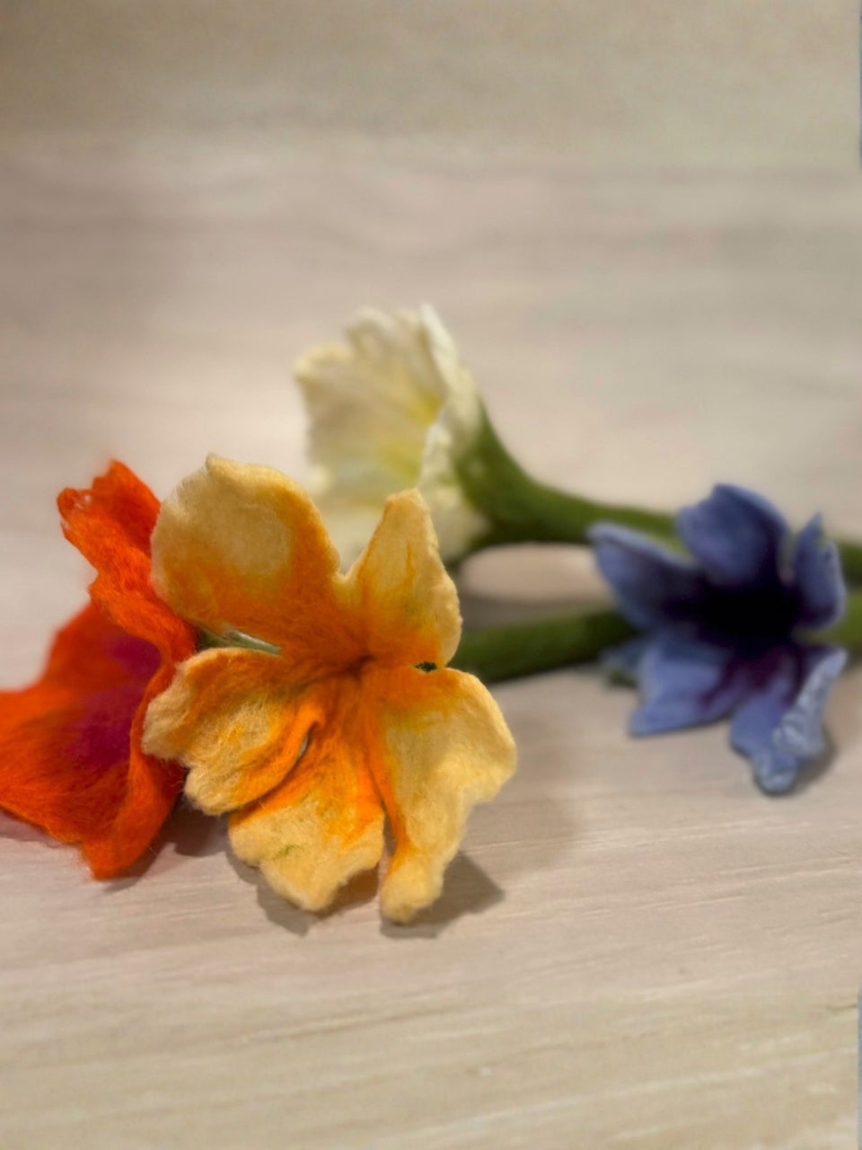 Wool Wet Felted Flowers 