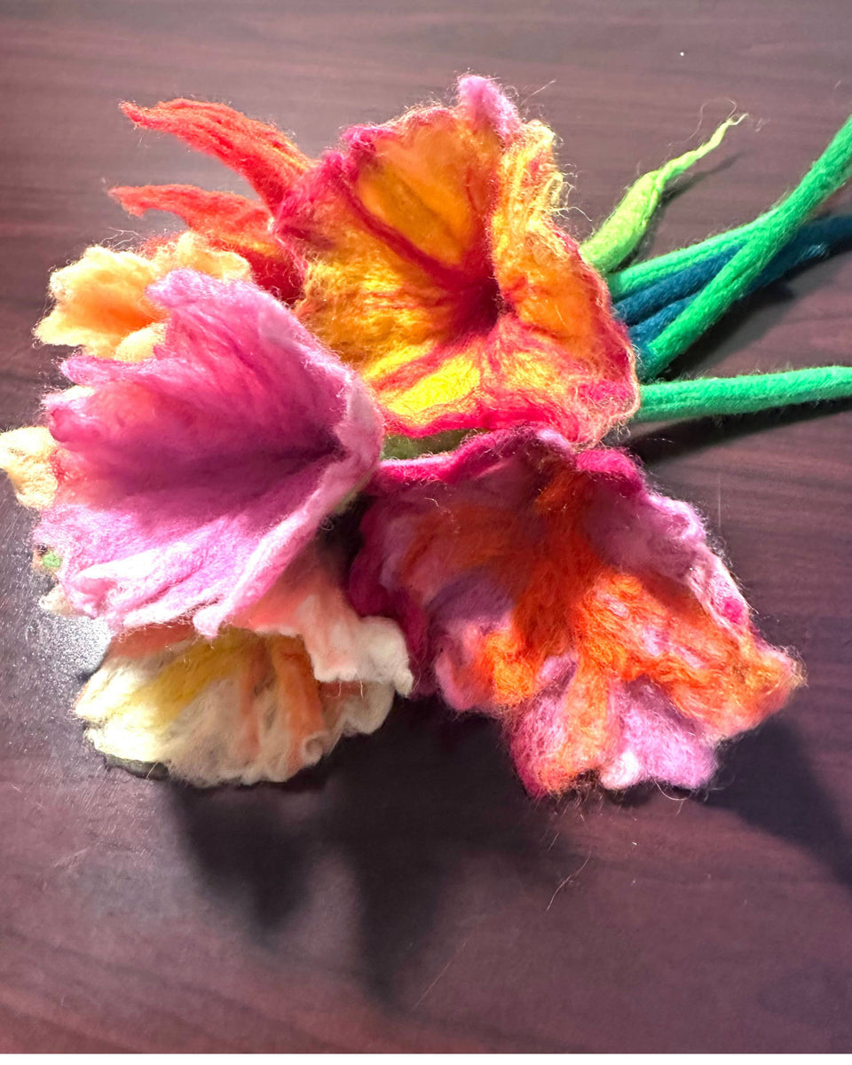 Wool Wet Felted Flowers 