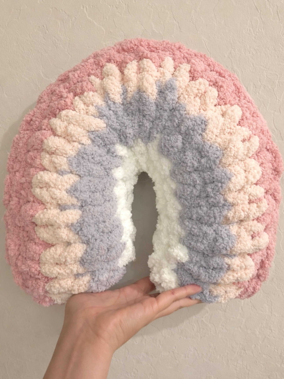 Hand Knit Rainbow Pillow