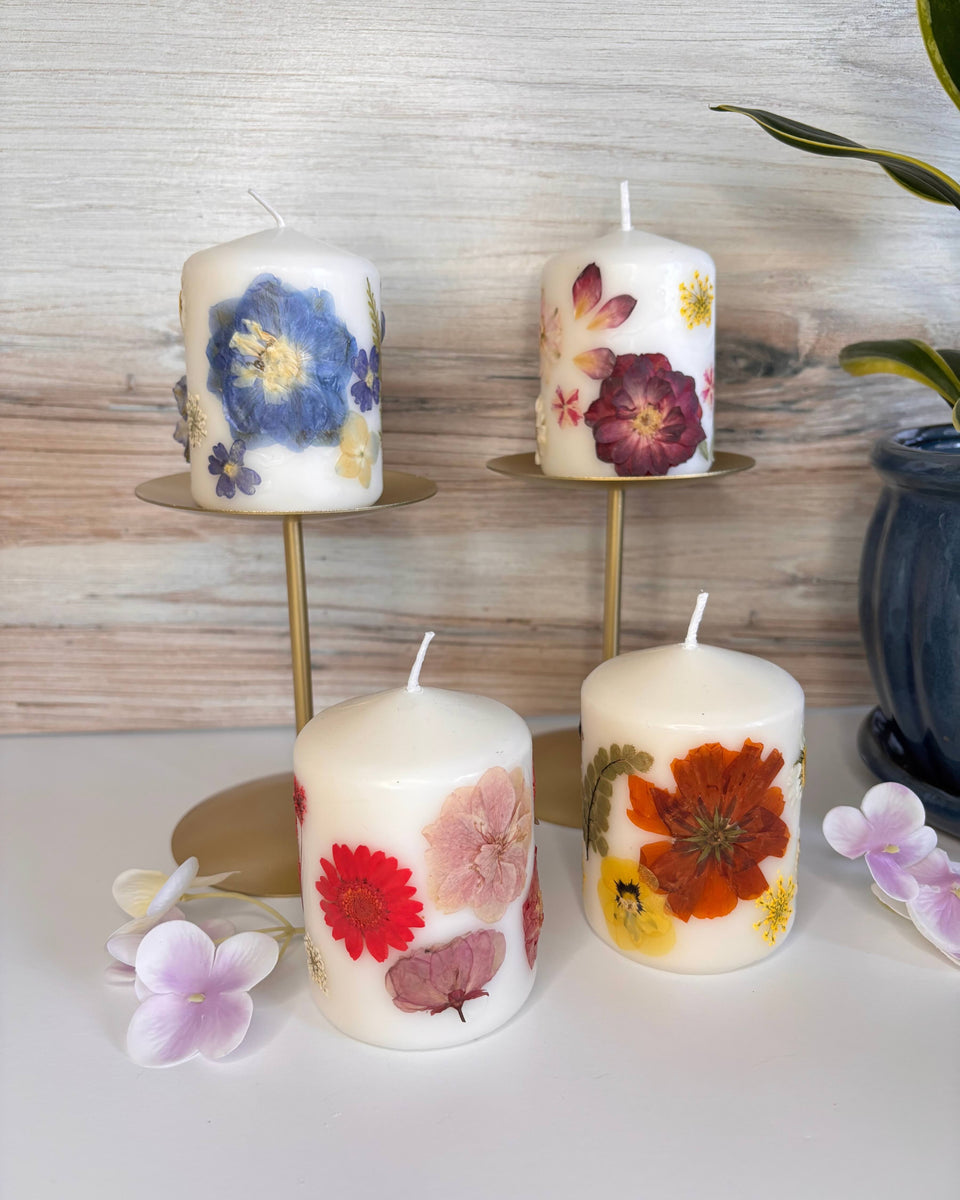 Pressed Flower Pilar Candle 