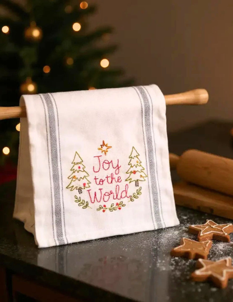 Holiday Embroidered Tea Towel