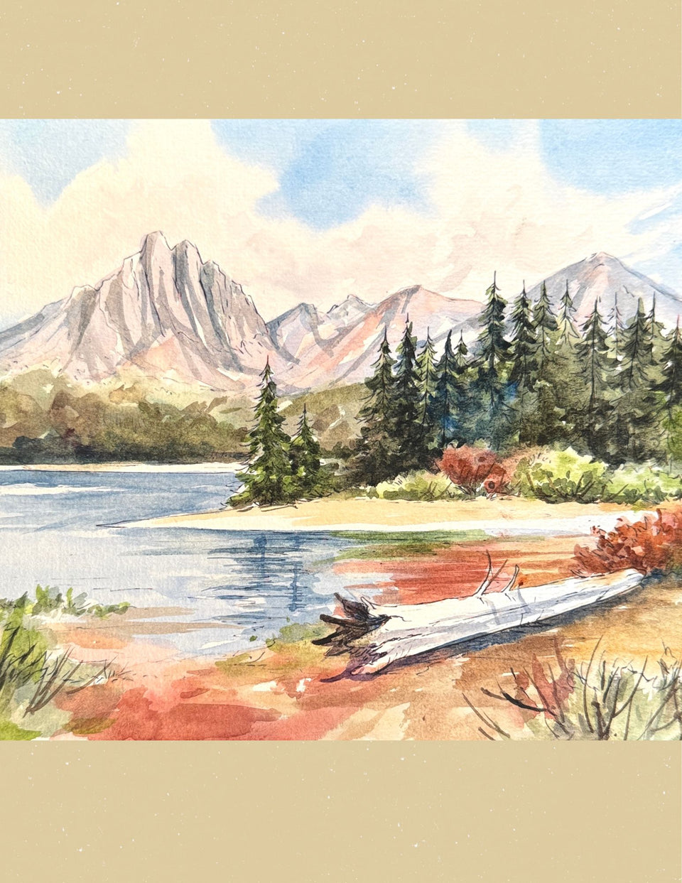 Watercolor Mountain Scene