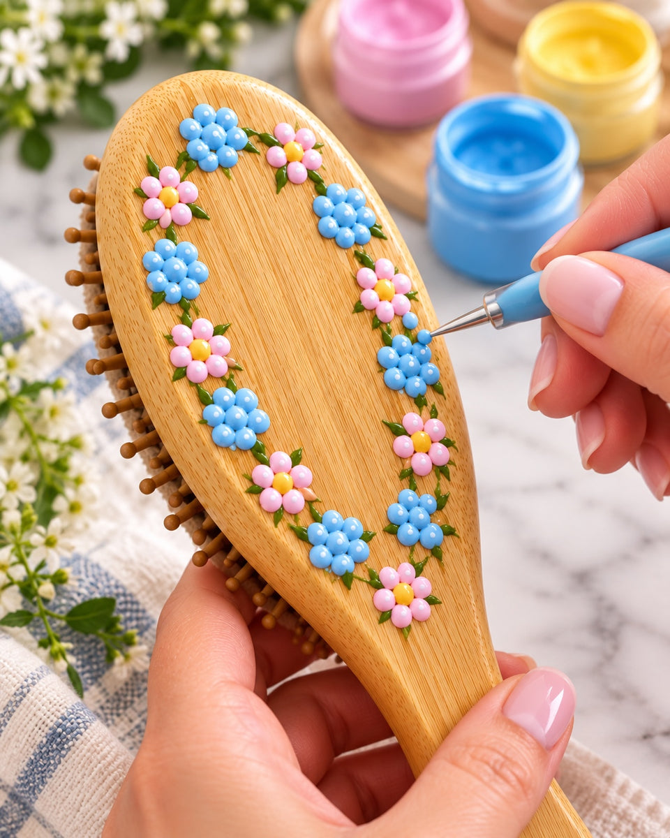 Dot-Painted Floral Hairbrush